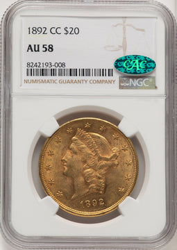 1892-CC $20 CAC Liberty Double Eagle NGC AU58