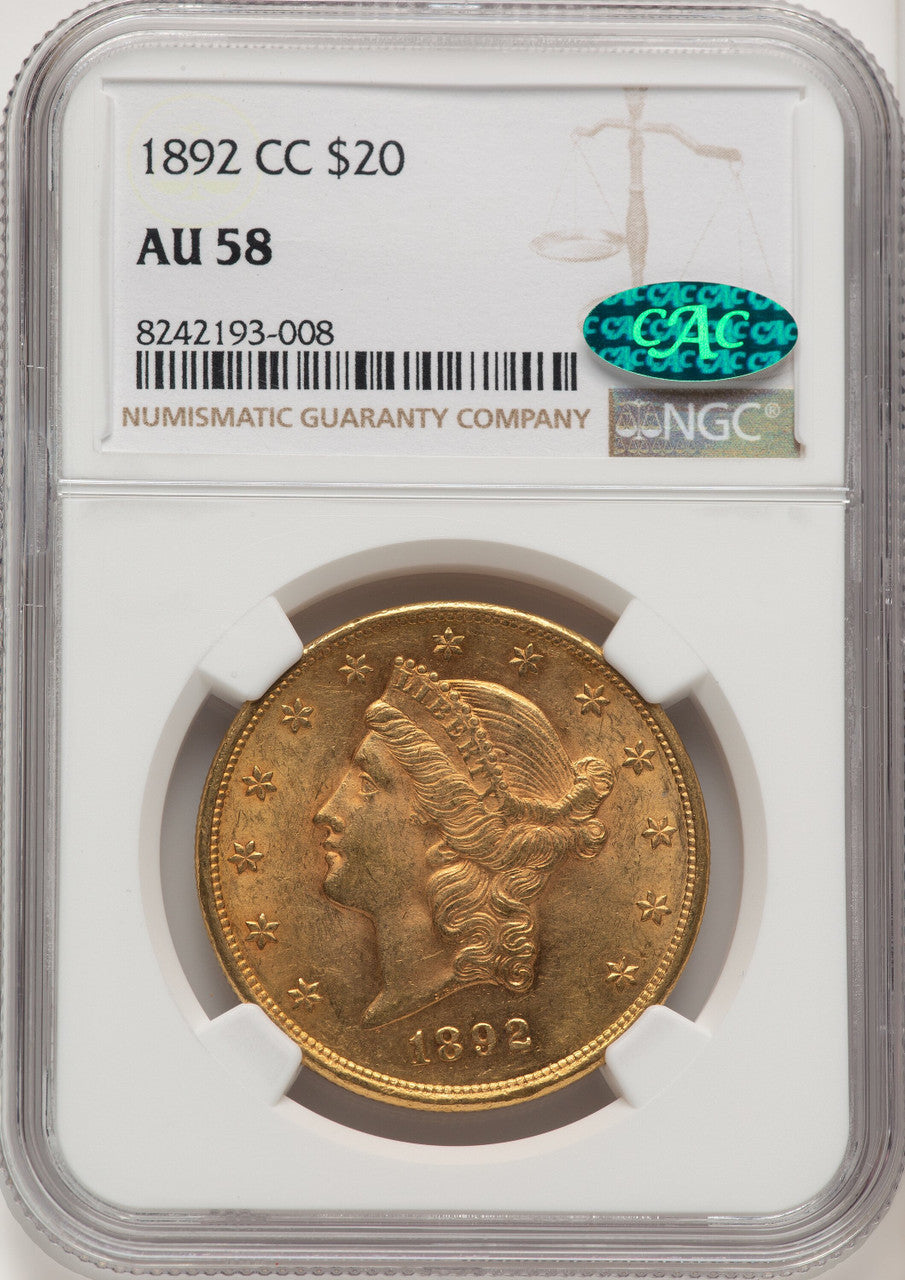 1892-CC $20 CAC Liberty Double Eagle NGC AU58