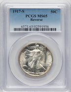 1917-S 50C REVERSE Walking Liberty Half Dollar PCGS MS65