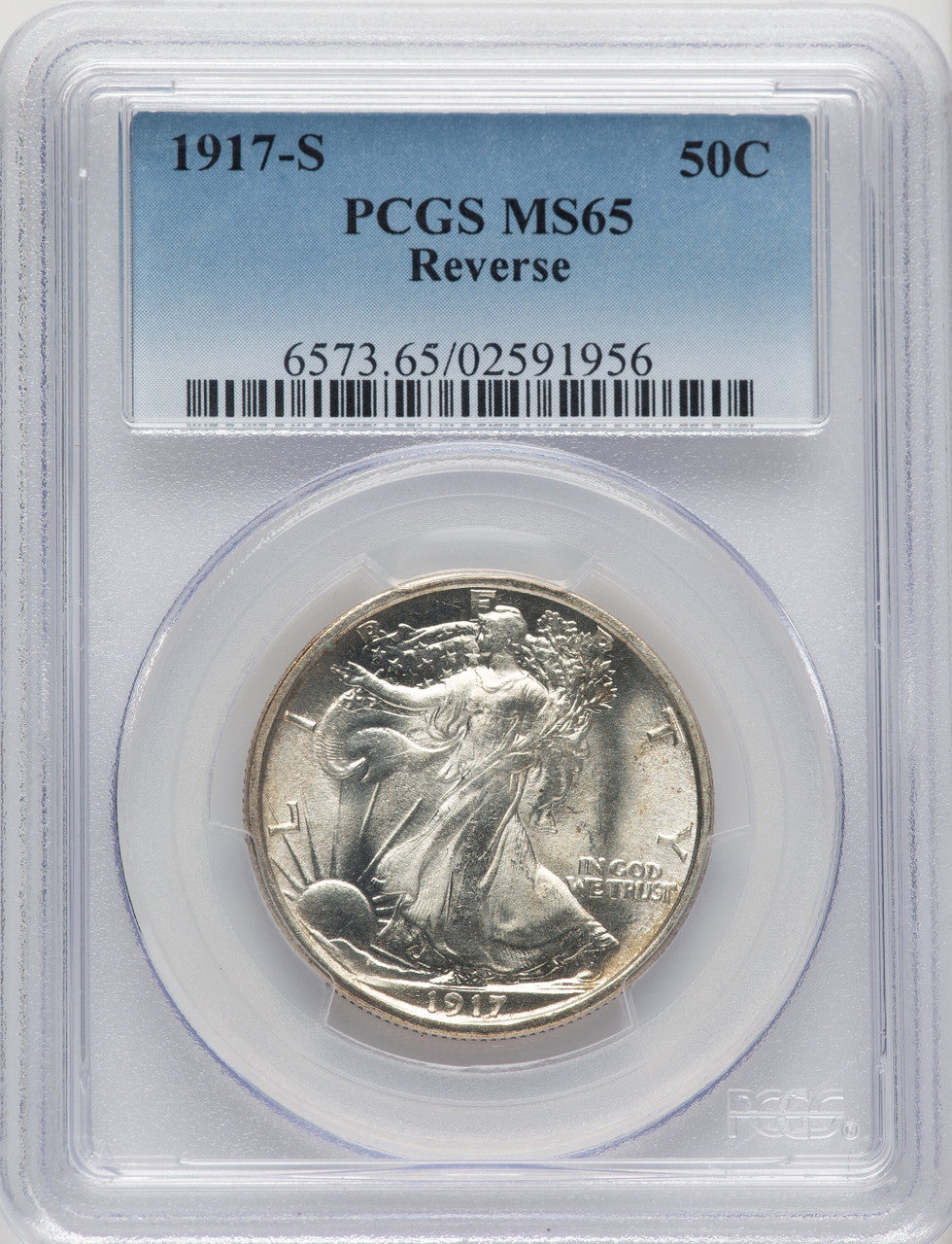 1917-S 50C REVERSE Walking Liberty Half Dollar PCGS MS65