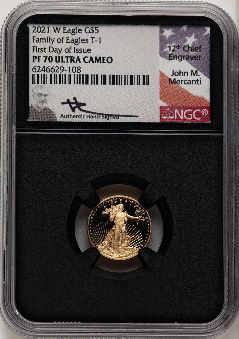 2021-W $5 Tenth Ounce Gold Eagle Type One First Day of Issue NGC PF70 (506930091)