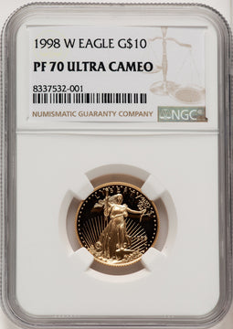 1998-W $10 Quarter-Ounce Gold Eagle Brown Label NGC PF70