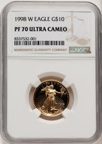 1998-W $10 Quarter-Ounce Gold Eagle Brown Label NGC PF70