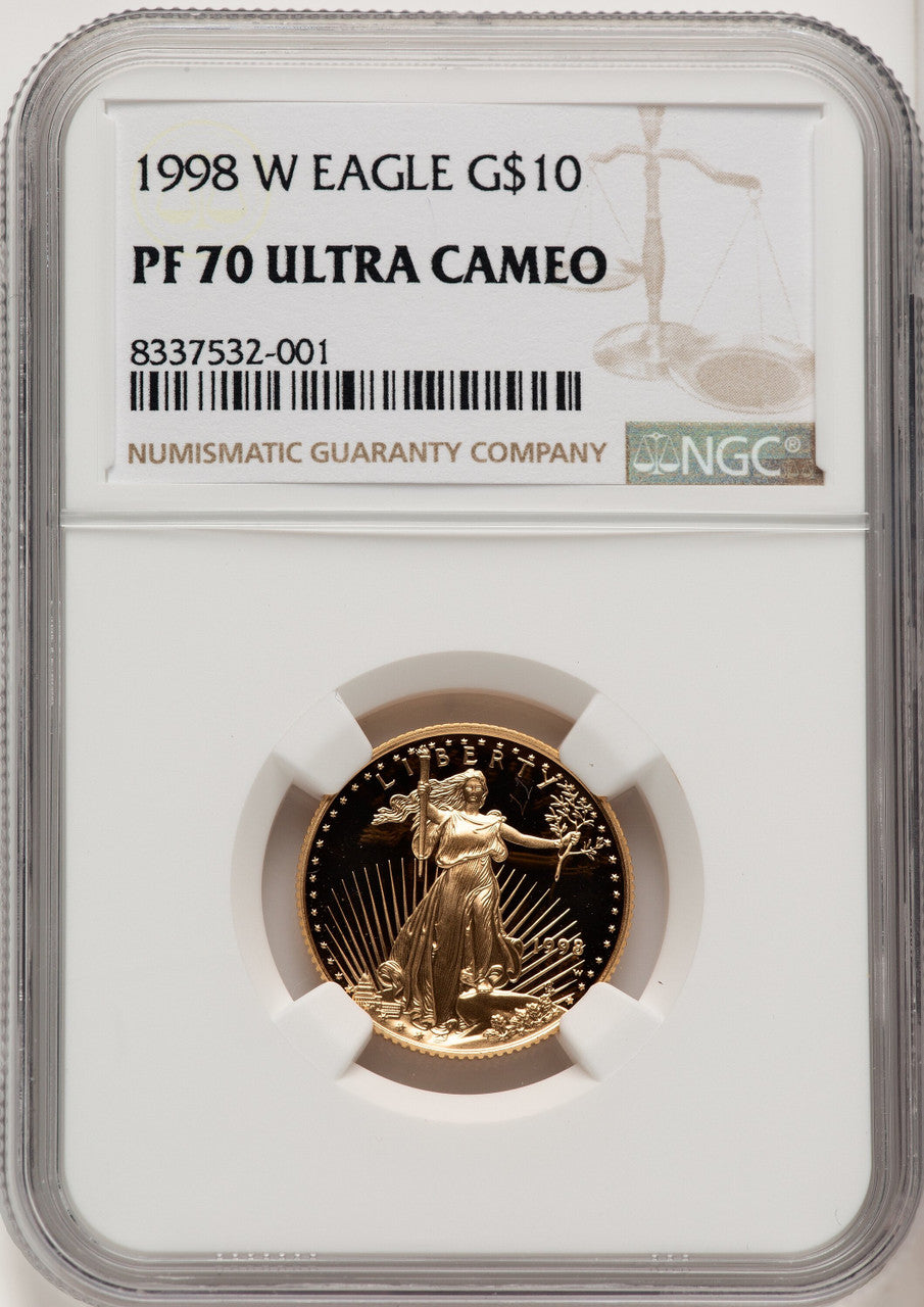 1998-W $10 Quarter-Ounce Gold Eagle Brown Label NGC PF70