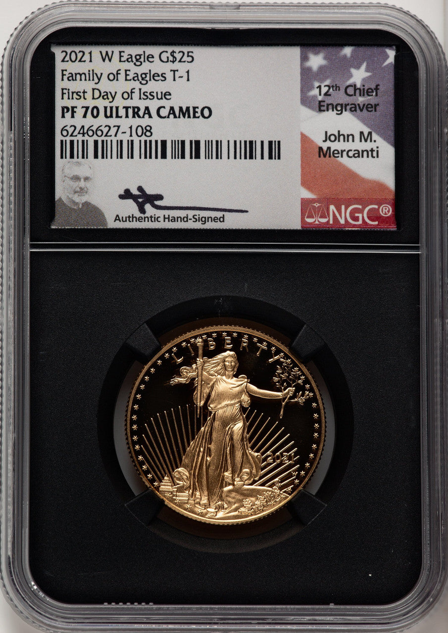 2021-W $25 1/2 Gold Eagle T-1 FDI NGC PF70 John Mercanti
