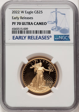 2022-W G$25 Half Ounce Gold Eagle FS ER Blue NGC PF70