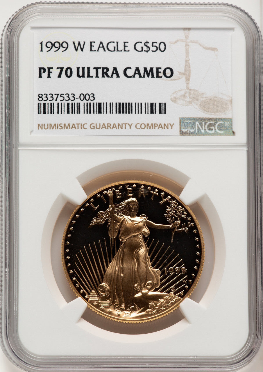 1999-W $50 One-Ounce Gold Eagle Brown Label NGC PF70
