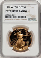 1997-W $50 One-Ounce Gold Eagle Brown Label NGC PF70