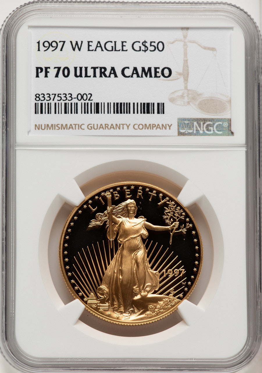 1997-W $50 One-Ounce Gold Eagle Brown Label NGC PF70