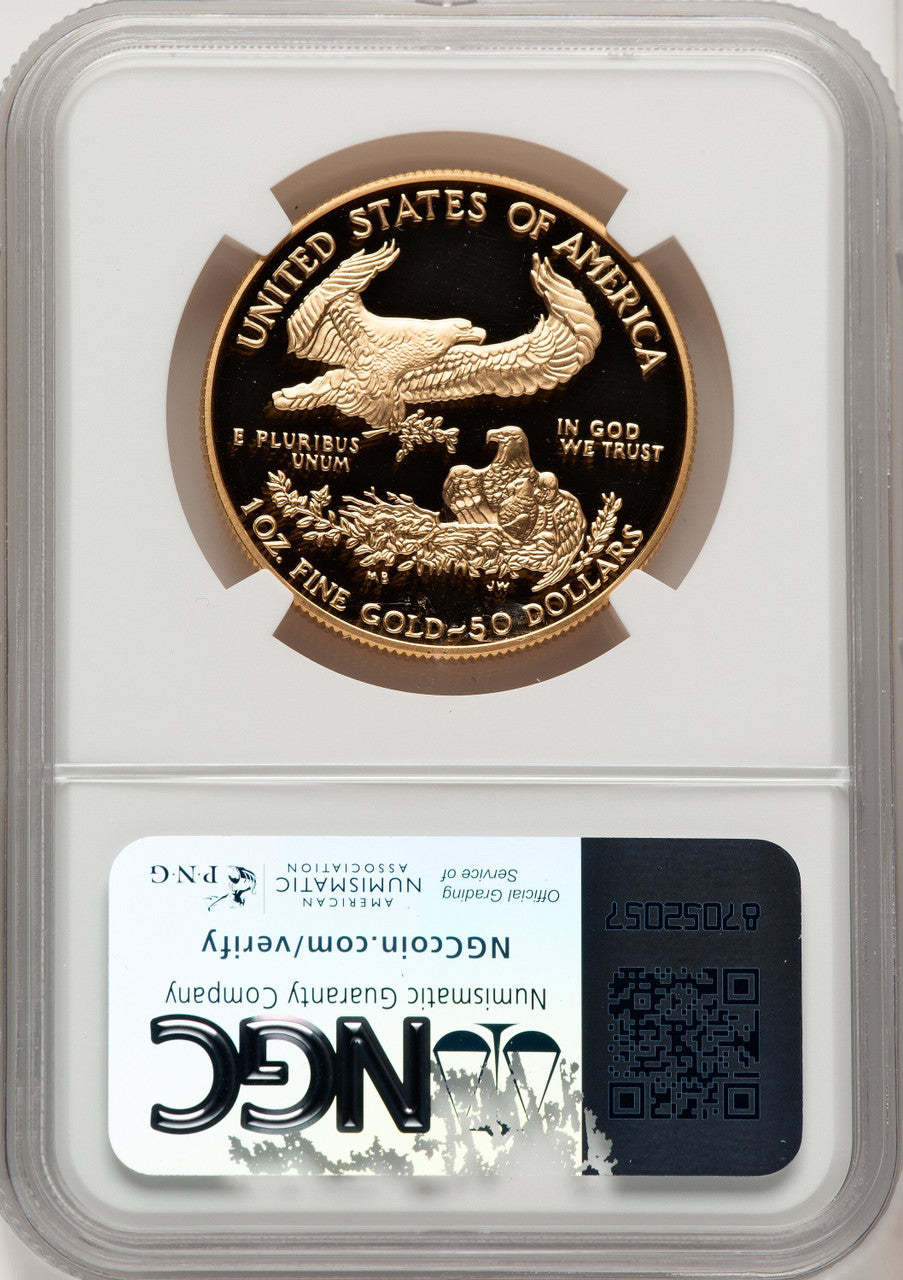 1997-W $50 One-Ounce Gold Eagle Brown Label NGC PF70