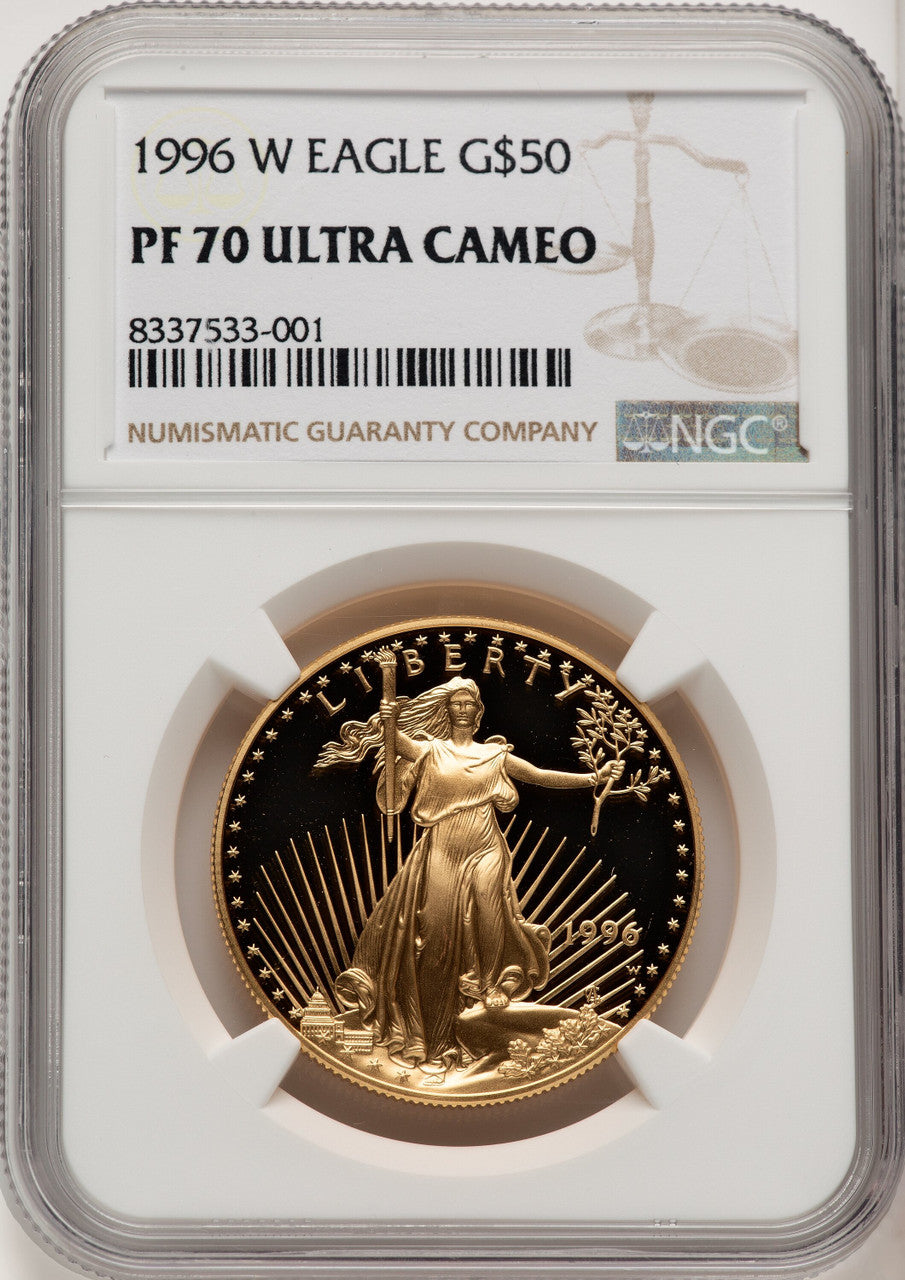 1996-W $50 One-Ounce Gold Eagle Brown Label NGC PF70