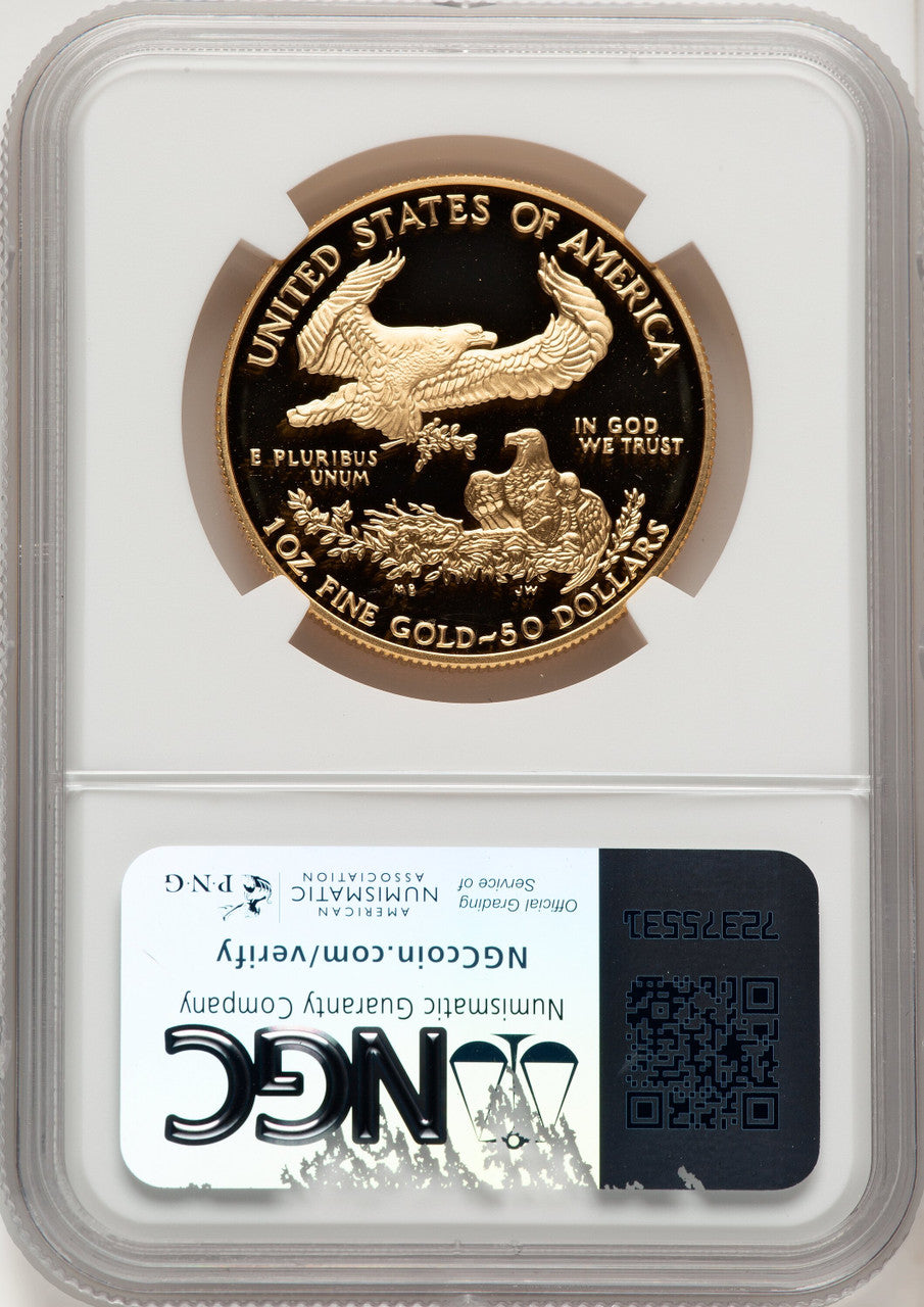 1996-W $50 One-Ounce Gold Eagle Brown Label NGC PF70