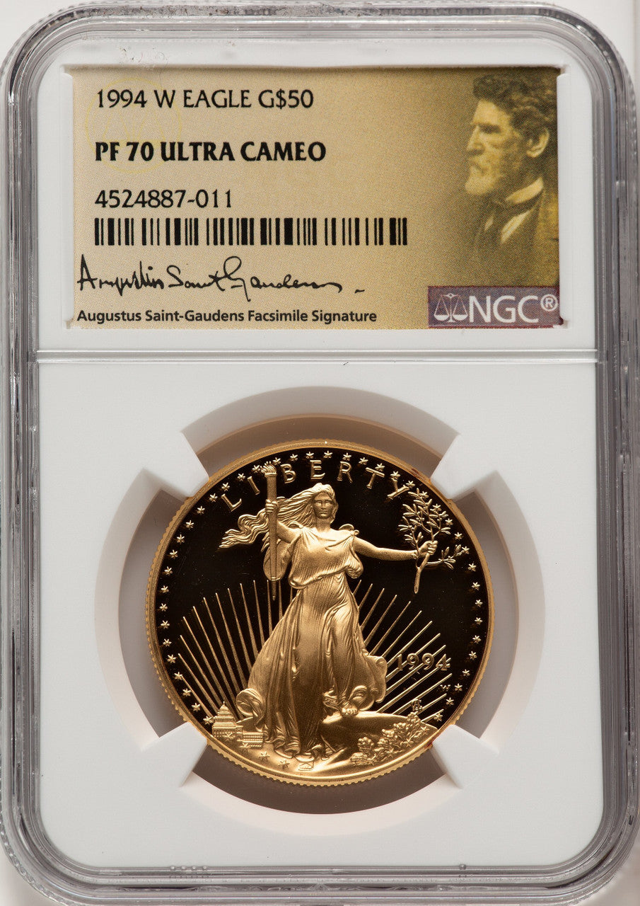 1994-W $50 One-Ounce Gold Eagle St. Gaudens Signature NGC PF70