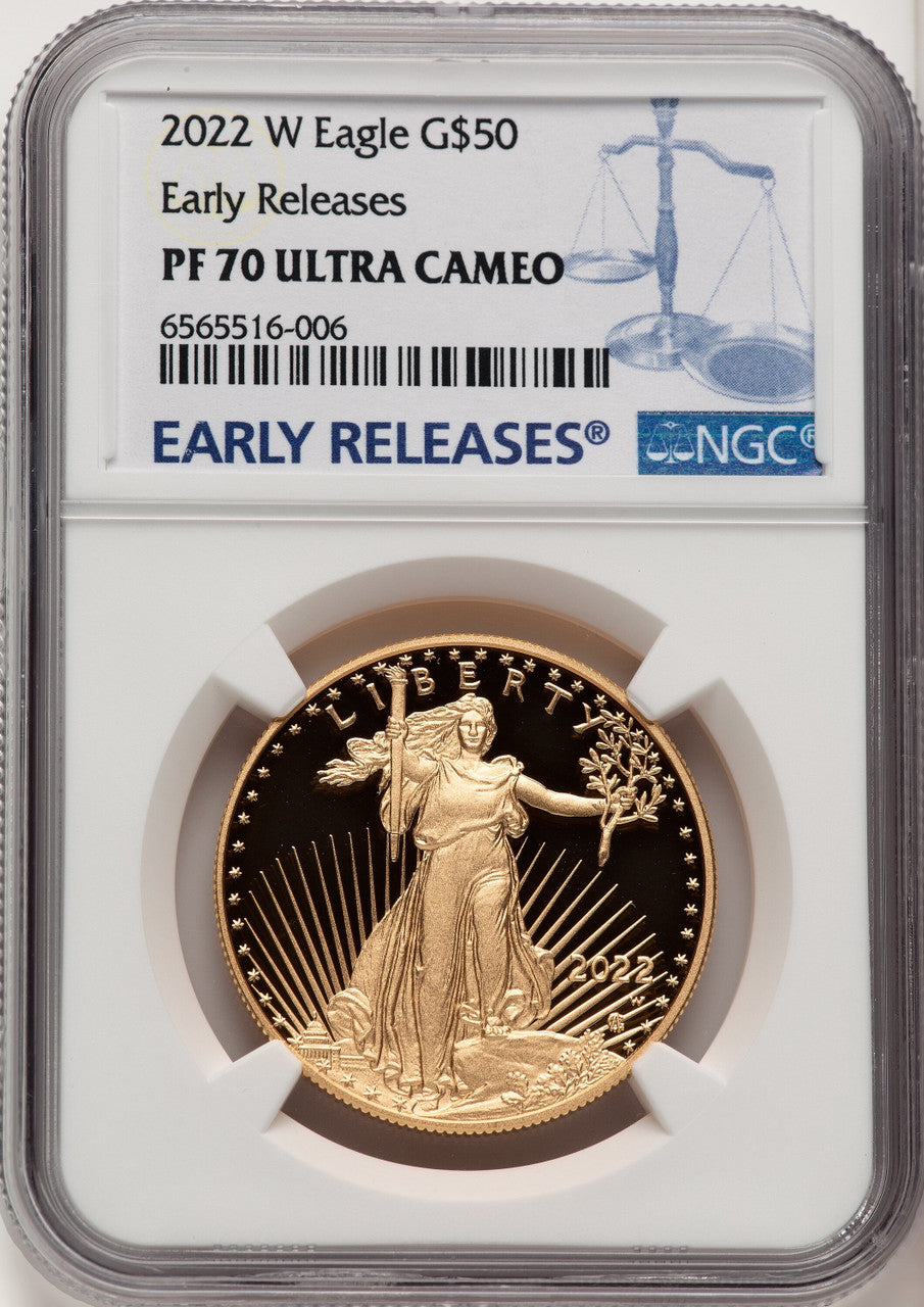2022-W G$50 One Ounce Gold Eagle FS ER Blue NGC PF70