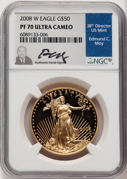 2008-W $50 One-Ounce Gold Eagle Ed Moy NGC PF70