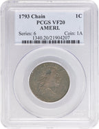 1793 CHAIN 1C AMERI. BN Large Cent PCGS VF20