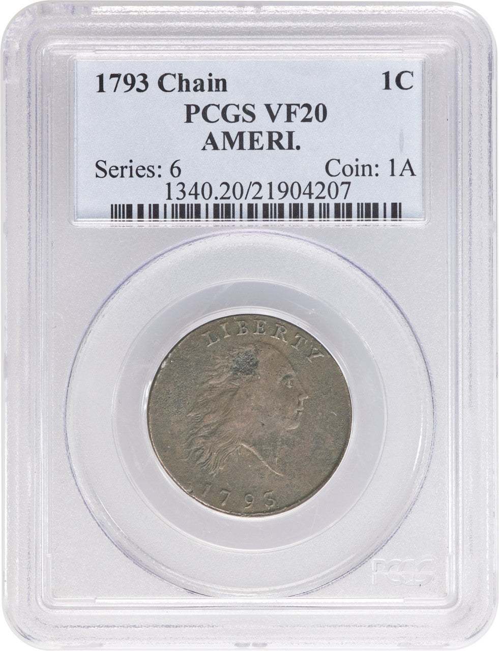 1793 CHAIN 1C AMERI. BN Large Cent PCGS VF20