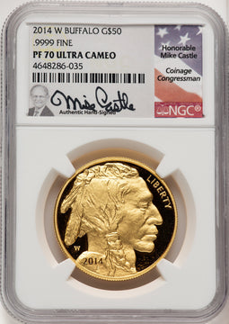 2014-W $50 One-Ounce Gold Buffalo Mike Castle NGC PF70 (775959004)