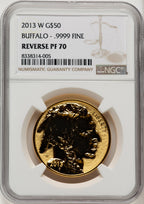 2013-W $50 One-Ounce Gold Buffalo Reverse Proof 100th Anniversary Brown Label NGC PF70 (775057030)