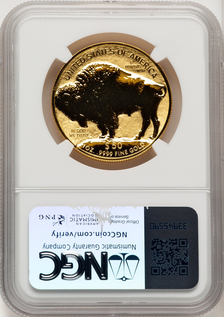 2013-W $50 One-Ounce Gold Buffalo Reverse Proof 100th Anniversary Brown Label NGC PF70 (775057030)