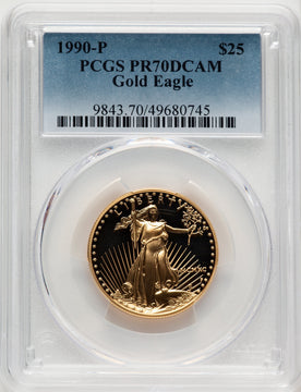 1990-P $25 Half-Ounce Gold Eagle Blue Gradient PCGS PR70