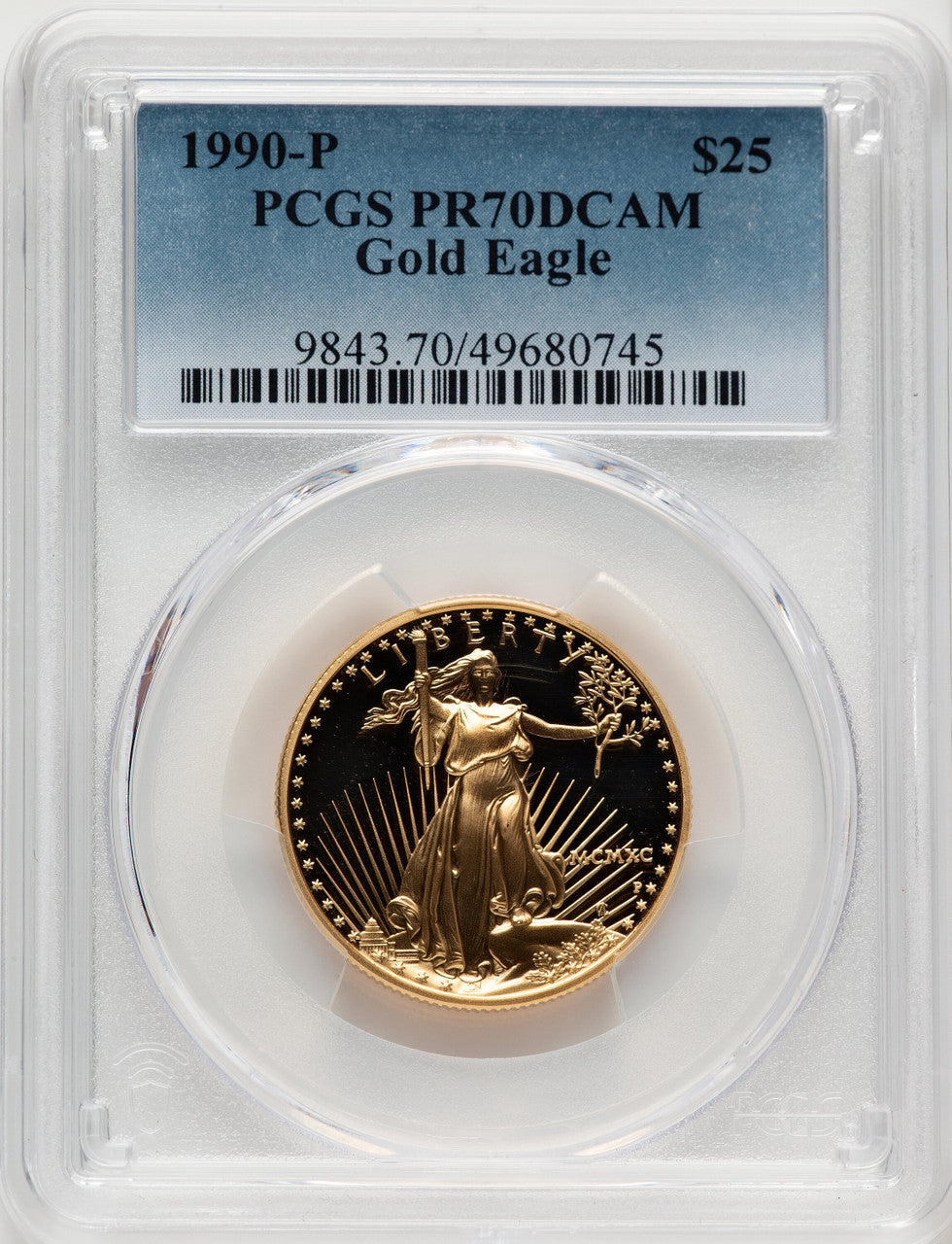 1990-P $25 Half-Ounce Gold Eagle Blue Gradient PCGS PR70