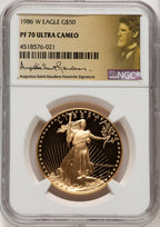 1986-W $50 One-Ounce Gold Eagle St. Gaudens Signature NGC PF70