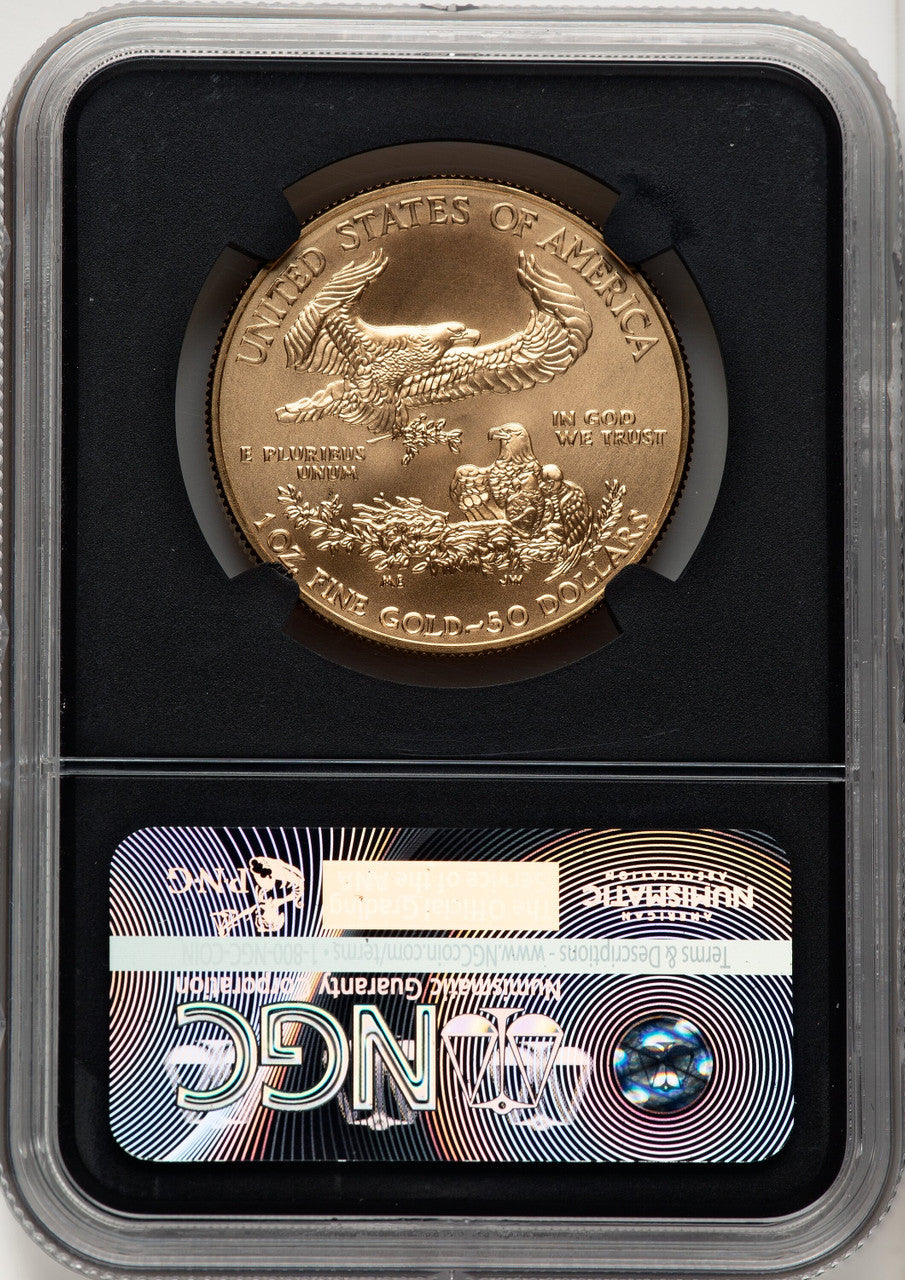 2018-W G$50 One Ounce Burnished Gold Eagle First Day of Issue FDI Elizabeth Jones Blk Core NGC MS70 (520704193)