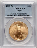 2008-W $50 One-Ounce Gold Eagle Burnished Blue Gradient PCGS SP70