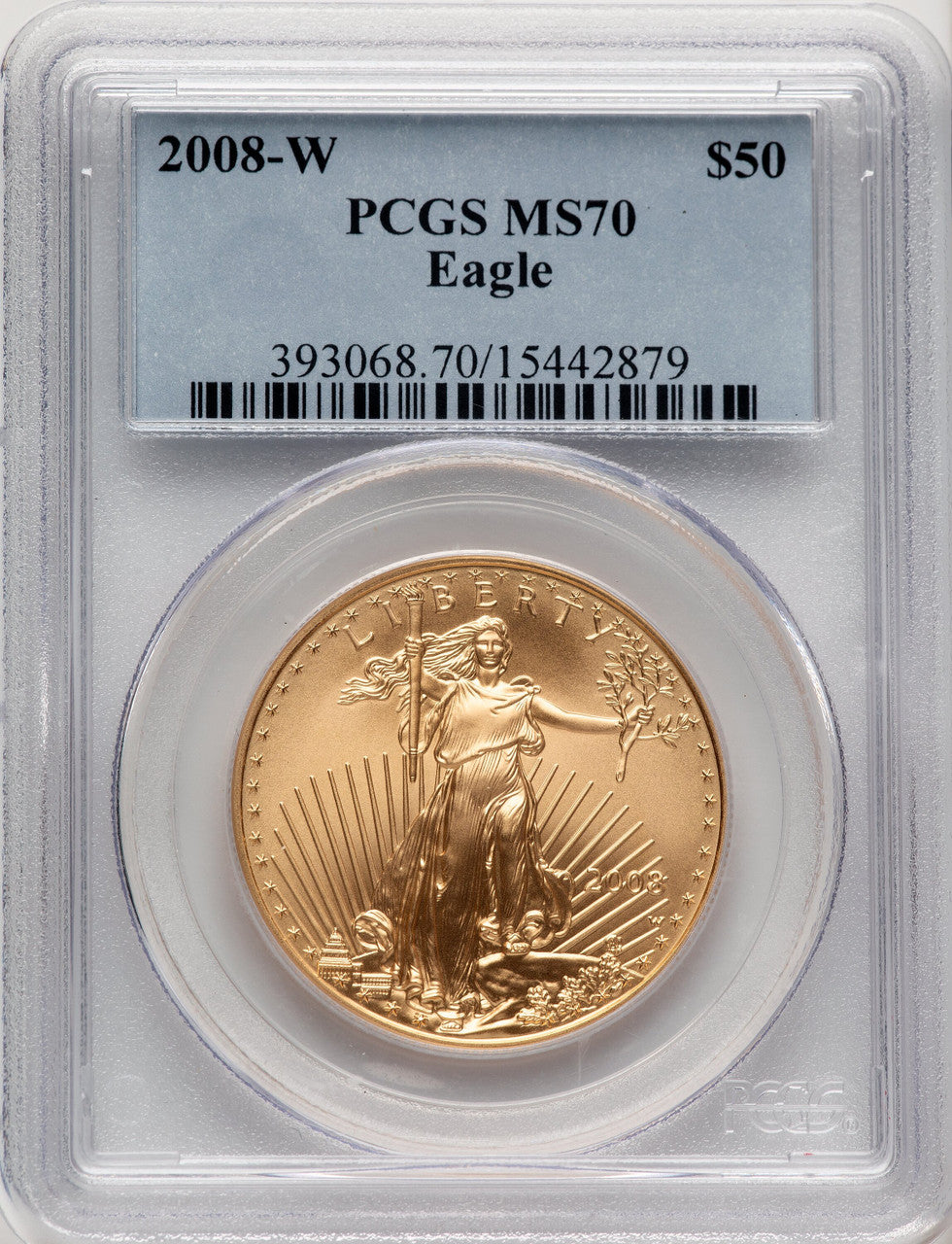 2008-W $50 One-Ounce Gold Eagle Burnished Blue Gradient PCGS SP70