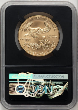 2018-W G$50 One Ounce Burnished Gold Eagle First Day of Issue FDI Elizabeth Jones Blk Core NGC MS70