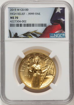 2015-W G$100 American Liberty High Relief Bunting Flag NGC MS70