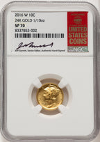 2016-W 10C Mercury Dime 100th Anniversary Gold Centennial Jeff Garrett Red Book Modern Commemoratives NGC MS70 (775323005)