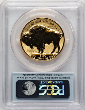 2013-W $50 One-Ounce Gold Buffalo Reverse Proof First Strike Flag Label PCGS PR70