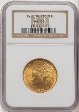 1908 $10 MOTTO Indian Eagle NGC MS63 (506642003)