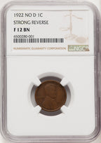 1922 No D Strong Reverse BN Lincoln Cent NGC F12 (775418066)