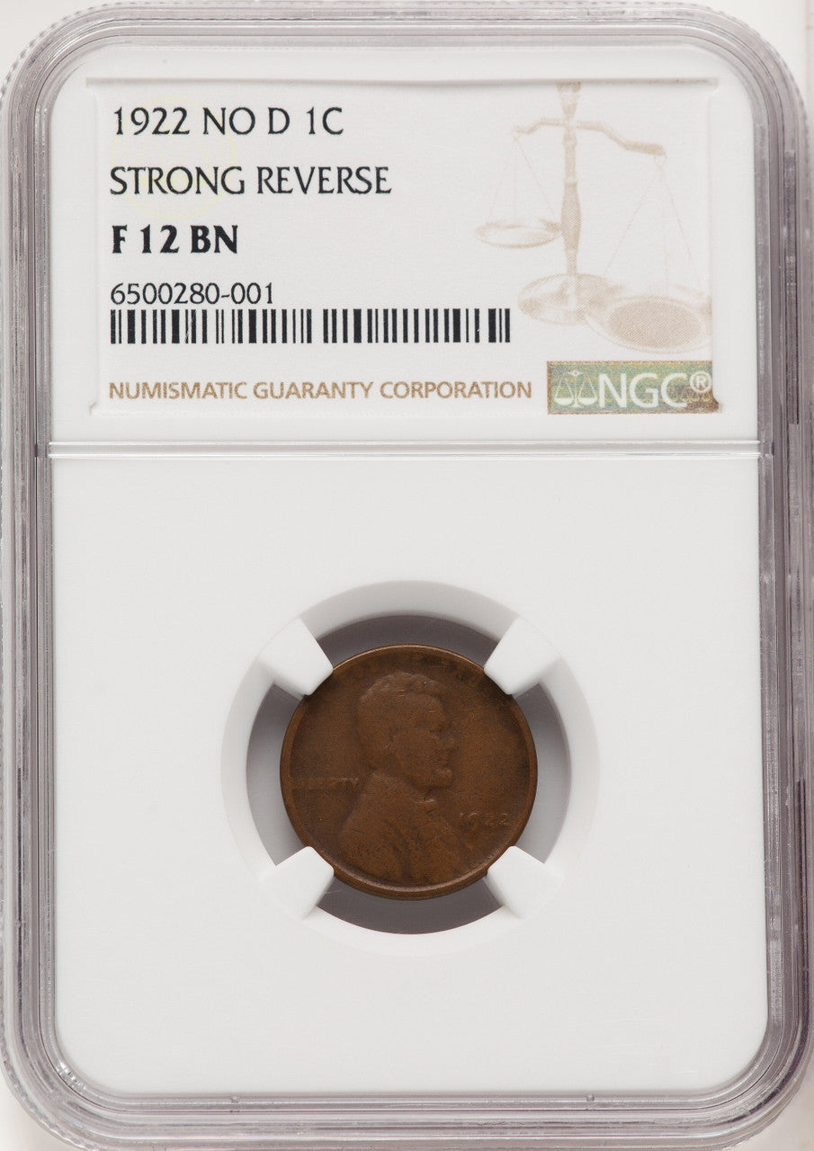 1922 No D Strong Reverse BN Lincoln Cent NGC F12 (775418066)
