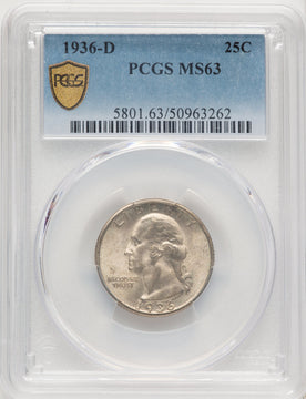 1936-D 25C Washington Quarter PCGS MS63 (775543001)