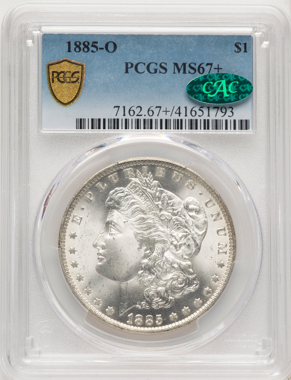 1885-O CAC Blue Gradient Morgan Dollar PCGS MS67+