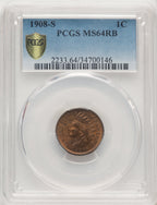 1908-S 1C RB Indian Cent PCGS MS64
