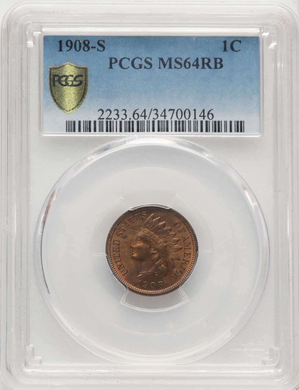 1908-S 1C RB Indian Cent PCGS MS64