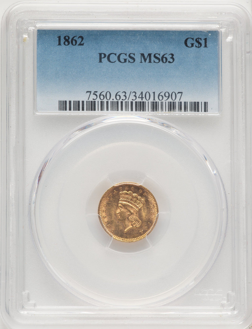 1862 G$1 Gold Dollar PCGS MS63