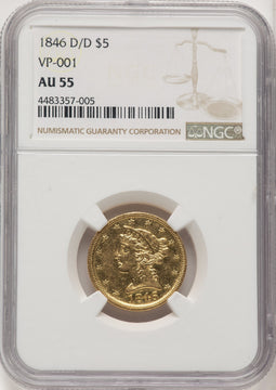 1846-D/D $5 Liberty Half Eagle NGC AU55