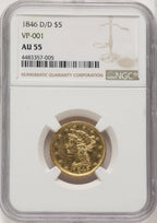 1846-D/D $5 Liberty Half Eagle NGC AU55