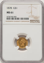 1878 G$1 Gold Dollar NGC MS61
