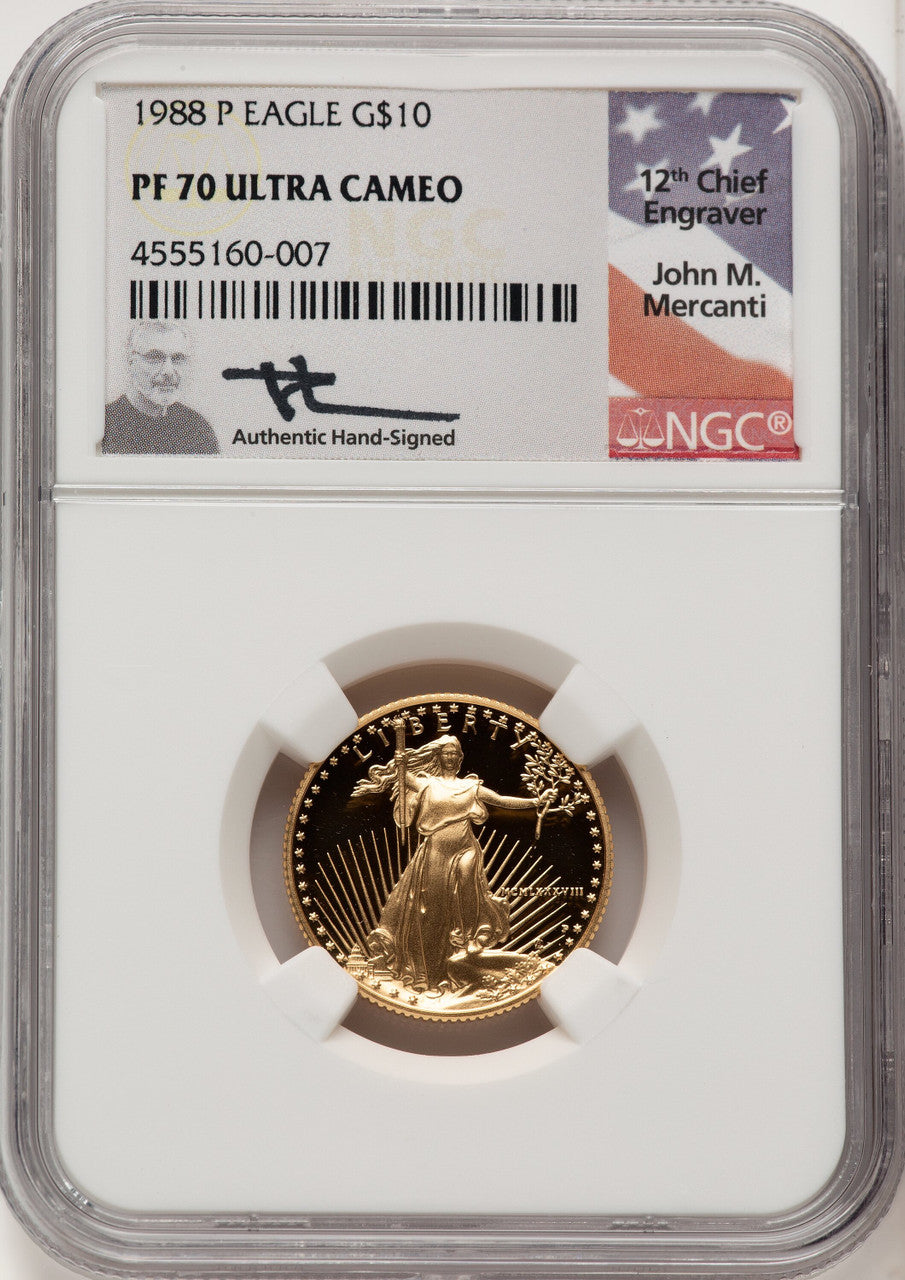 1988-P $10 Quarter-Ounce Gold Eagle John Mercanti NGC PF70