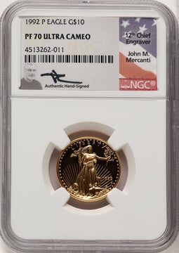 1992-P $10 Quarter-Ounce Gold Eagle John Mercanti NGC PF70