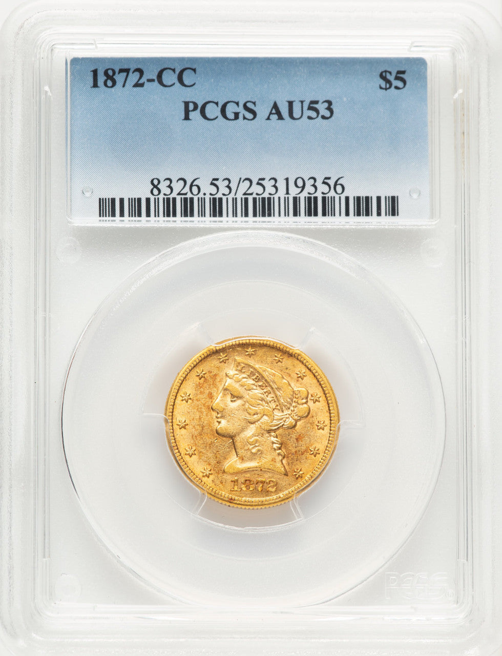 1872-CC $5 Liberty Half Eagle PCGS AU53