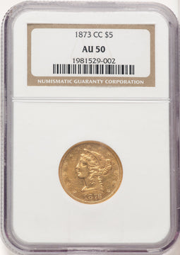 1873-CC $5 Liberty Half Eagle NGC AU50