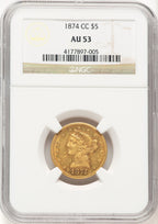 1874-CC $5 Liberty Half Eagle NGC AU53